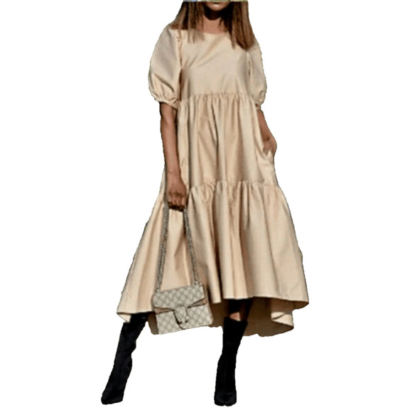 Zara Dresses & Skirts - ZARA Camel tiered poplin midi dress bloggers favorite SIZE XS